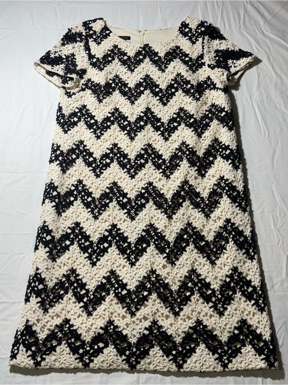 Talbots Black and Cream Zigzag Lace Shift Dress